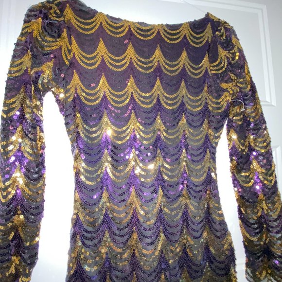 Fancy Cocktail Christmas New Year Sequins Mini Dress size XS Black Gold Purple - Picture 4 of 9